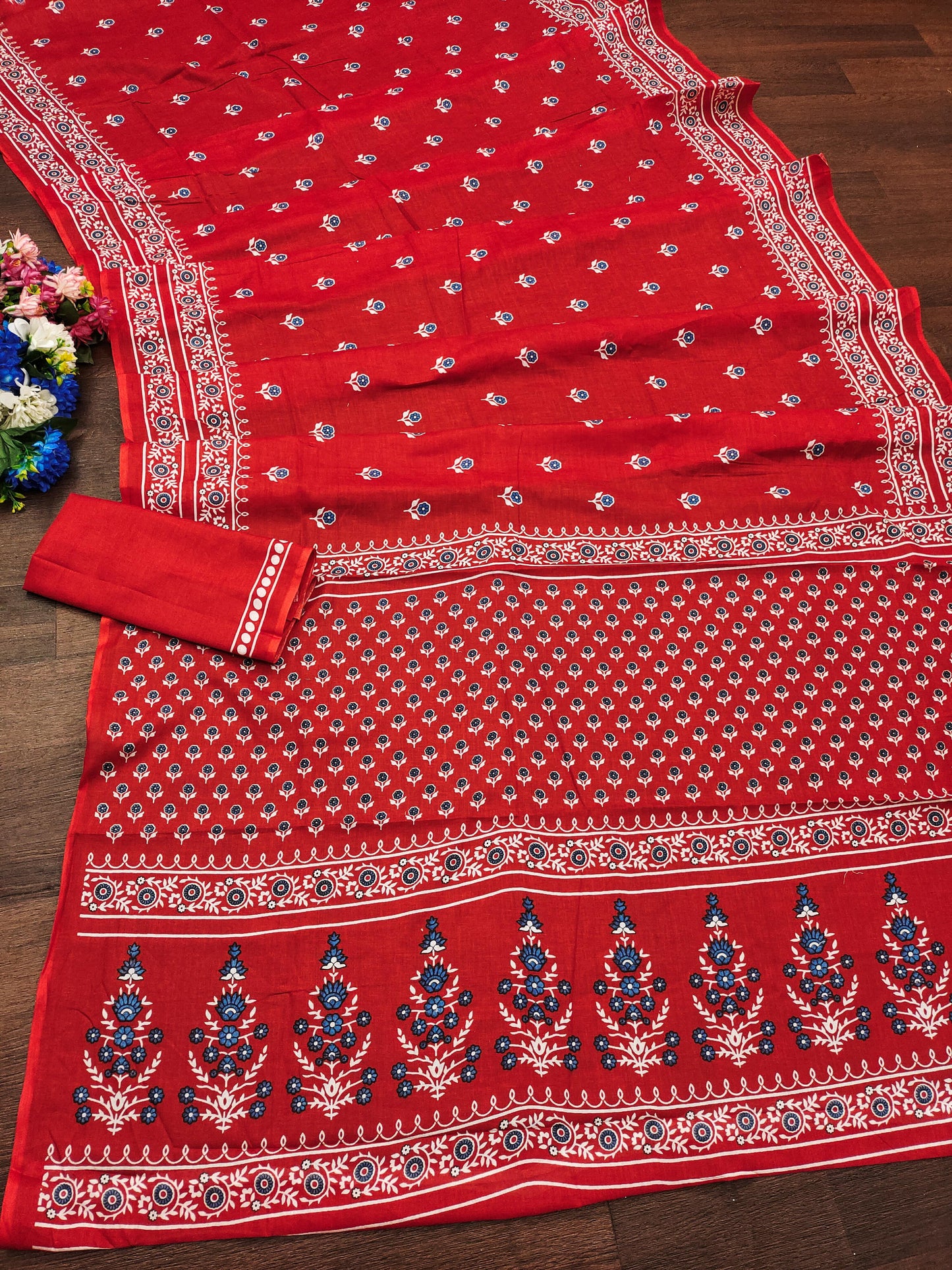 Kayatri New Beautiful Mulmul Cotton Sarees with Classic Block Prints & Matching Blouse