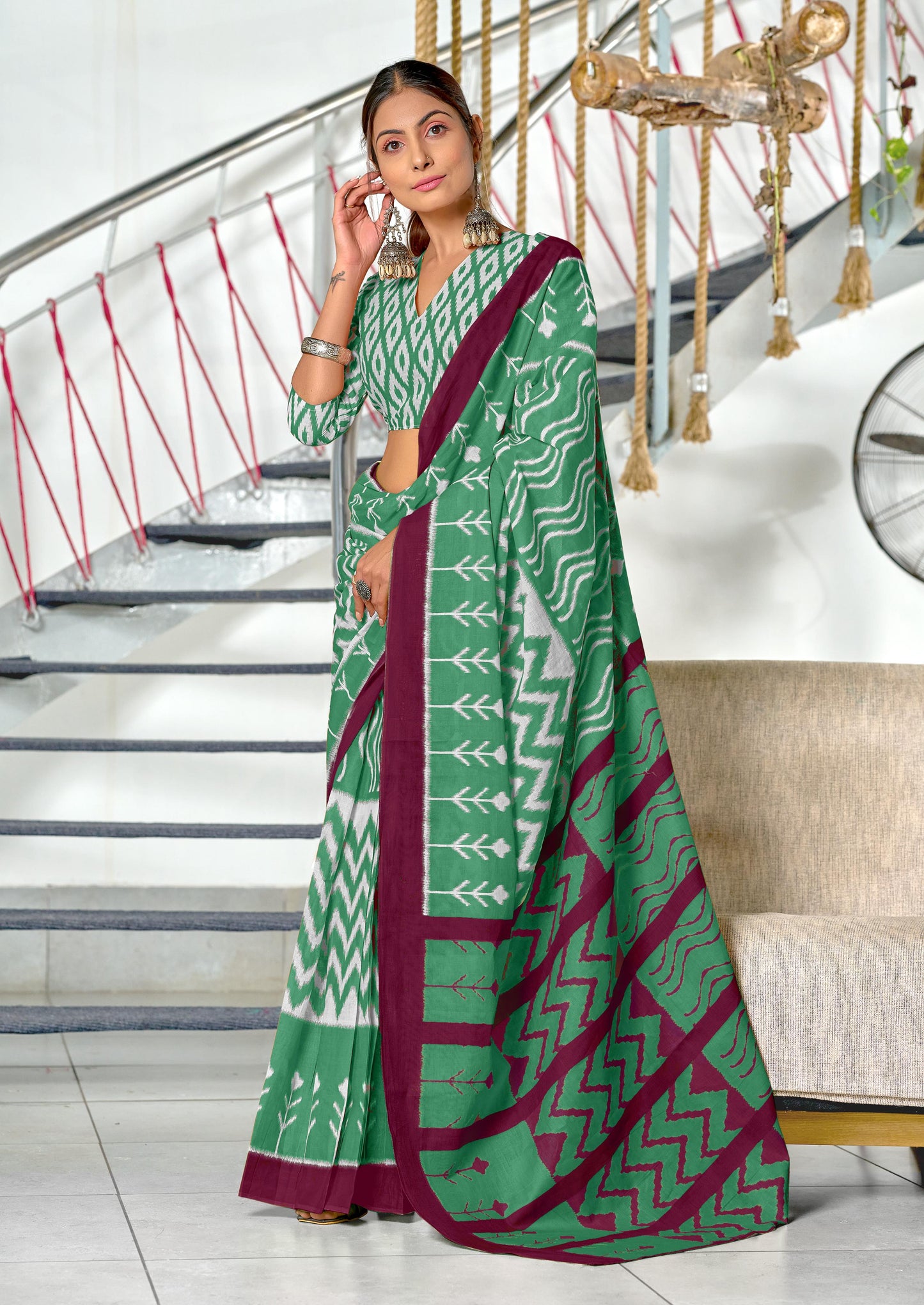 Kayatri New Trending Ikkat Printed Cotton Sarees in Mulmul Fabric Fresh Arrival