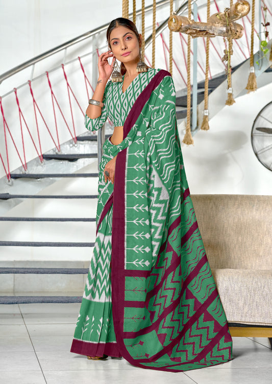 Kayatri New Trending Ikkat Printed Cotton Sarees in Mulmul Fabric Fresh Arrival
