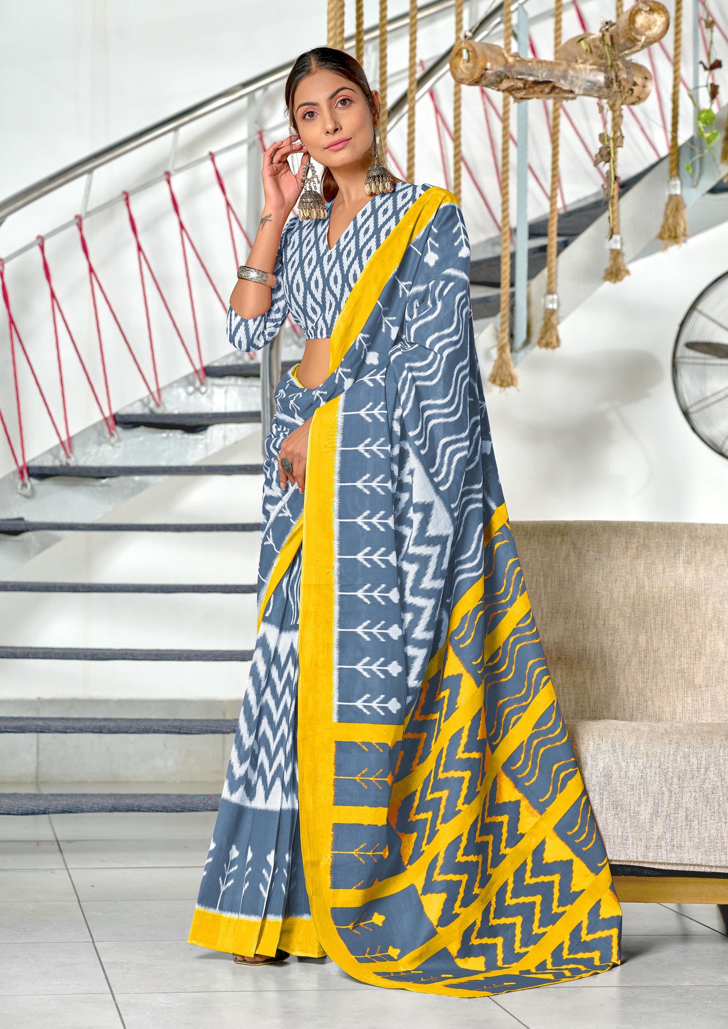 Kayatri New Trending Ikkat Printed Cotton Sarees in Mulmul Fabric Fresh Arrival