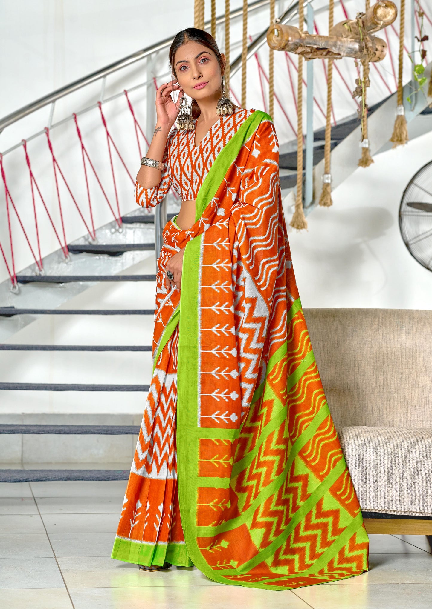 Kayatri New Trending Ikkat Printed Cotton Sarees in Mulmul Fabric Fresh Arrival