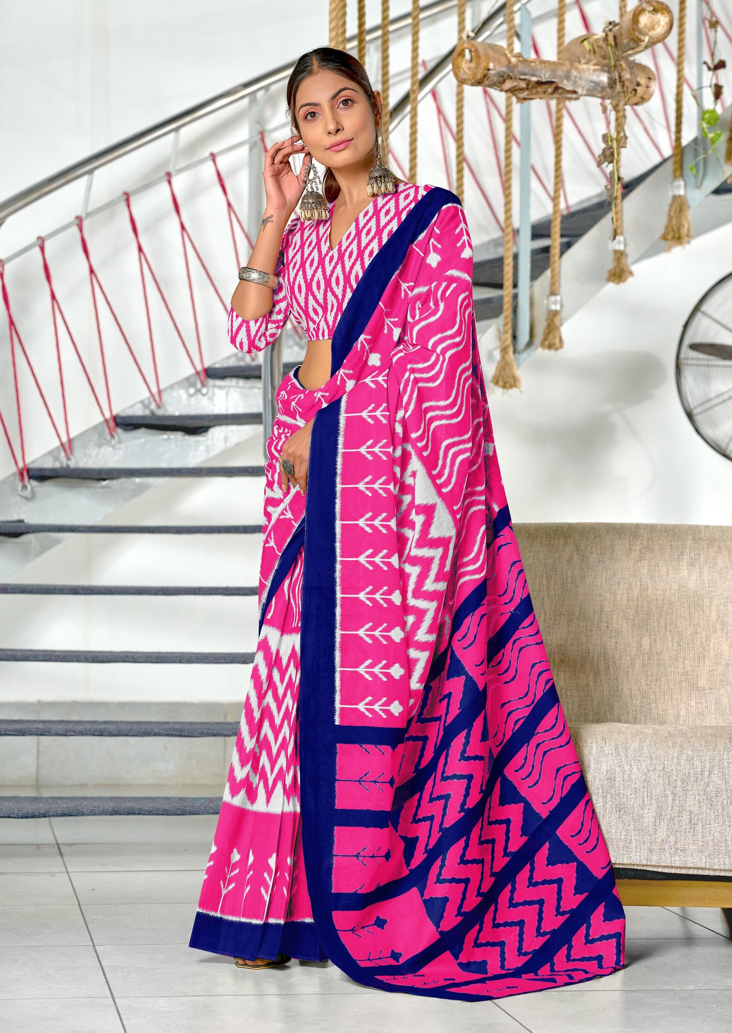 Kayatri New Trending Ikkat Printed Cotton Sarees in Mulmul Fabric Fresh Arrival
