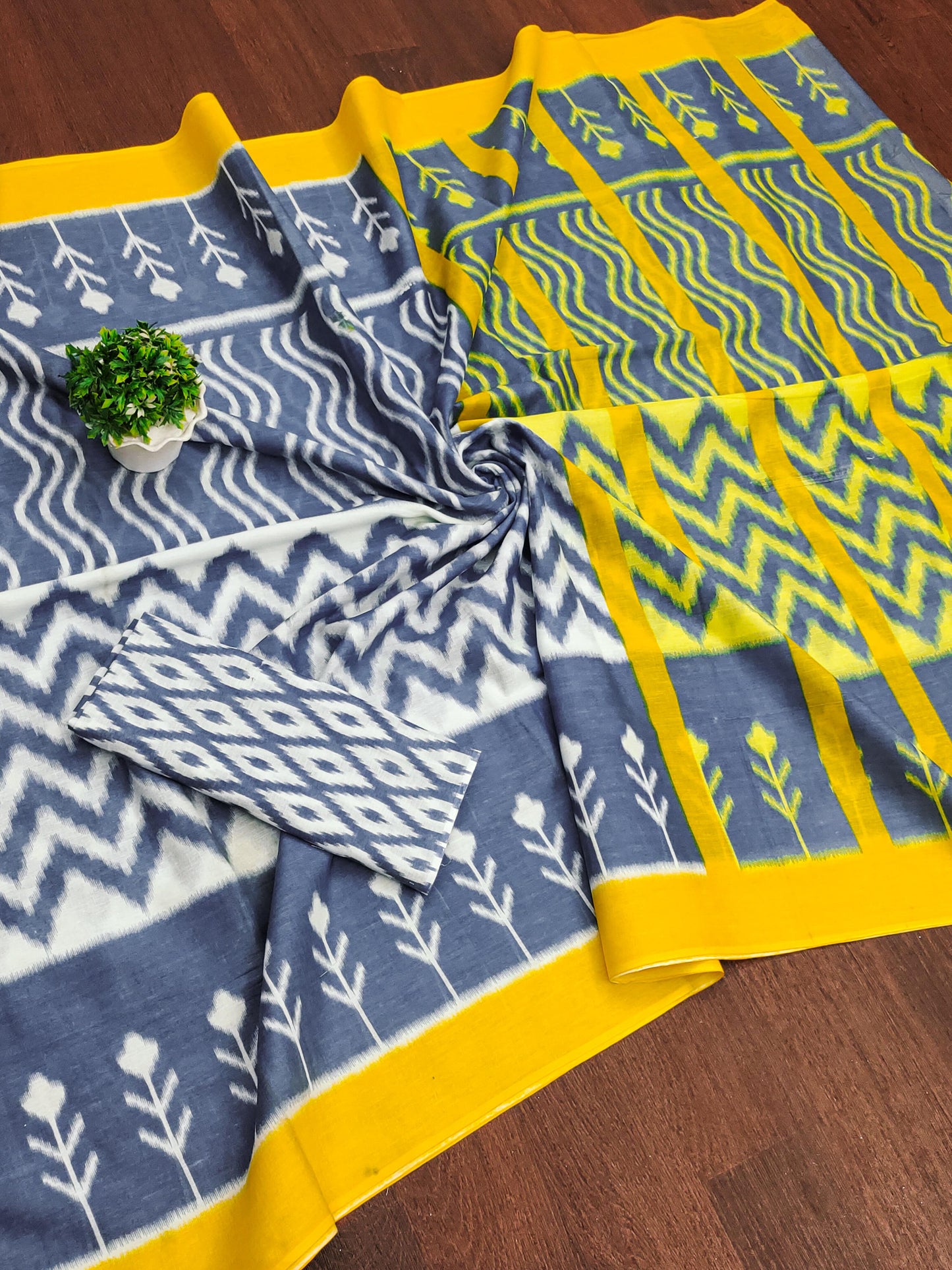 Kayatri New Trending Ikkat Printed Cotton Sarees in Mulmul Fabric Fresh Arrival