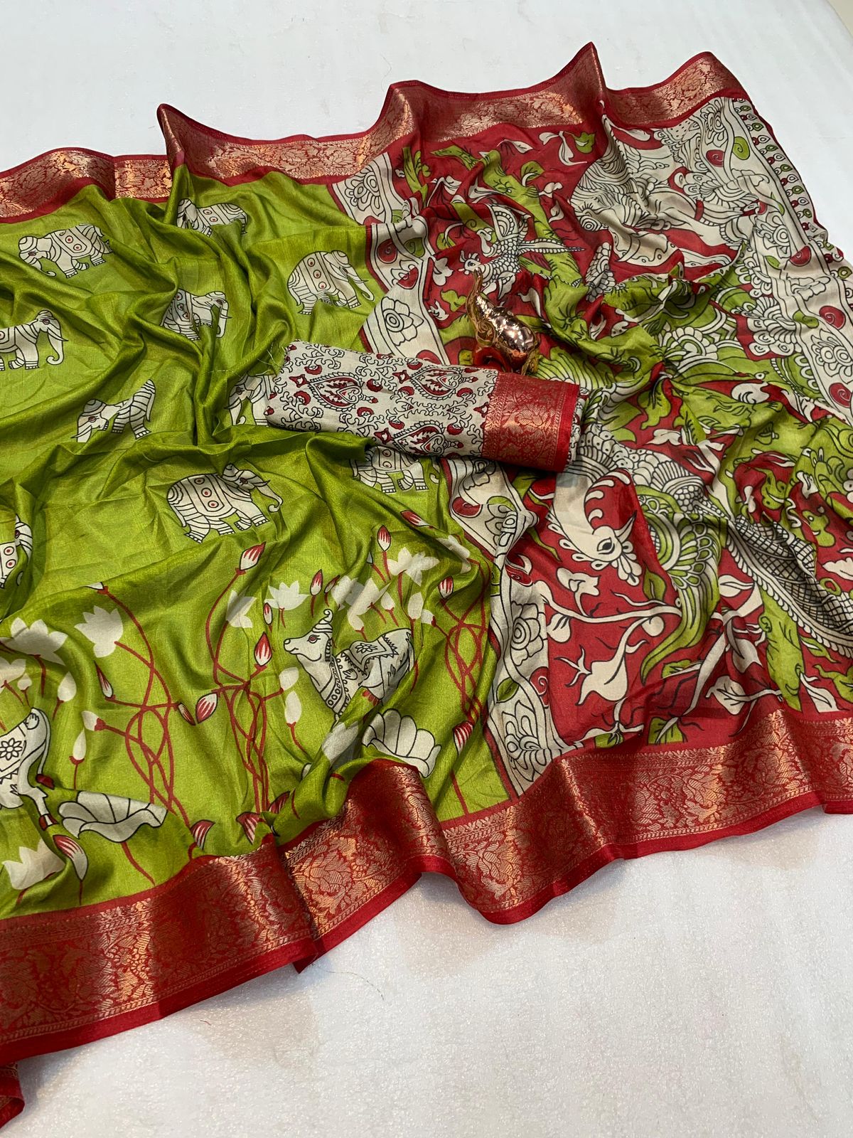 Kayatri New Soft Mul Mul Cotton Silk Saree with Contrast Zari Border & Classy Pichwai Design