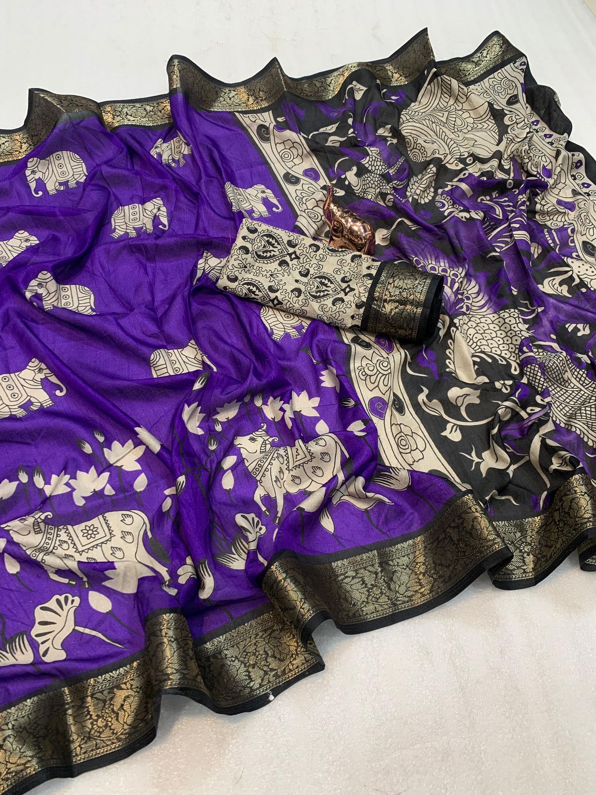Kayatri New Soft Mul Mul Cotton Silk Saree with Contrast Zari Border & Classy Pichwai Design