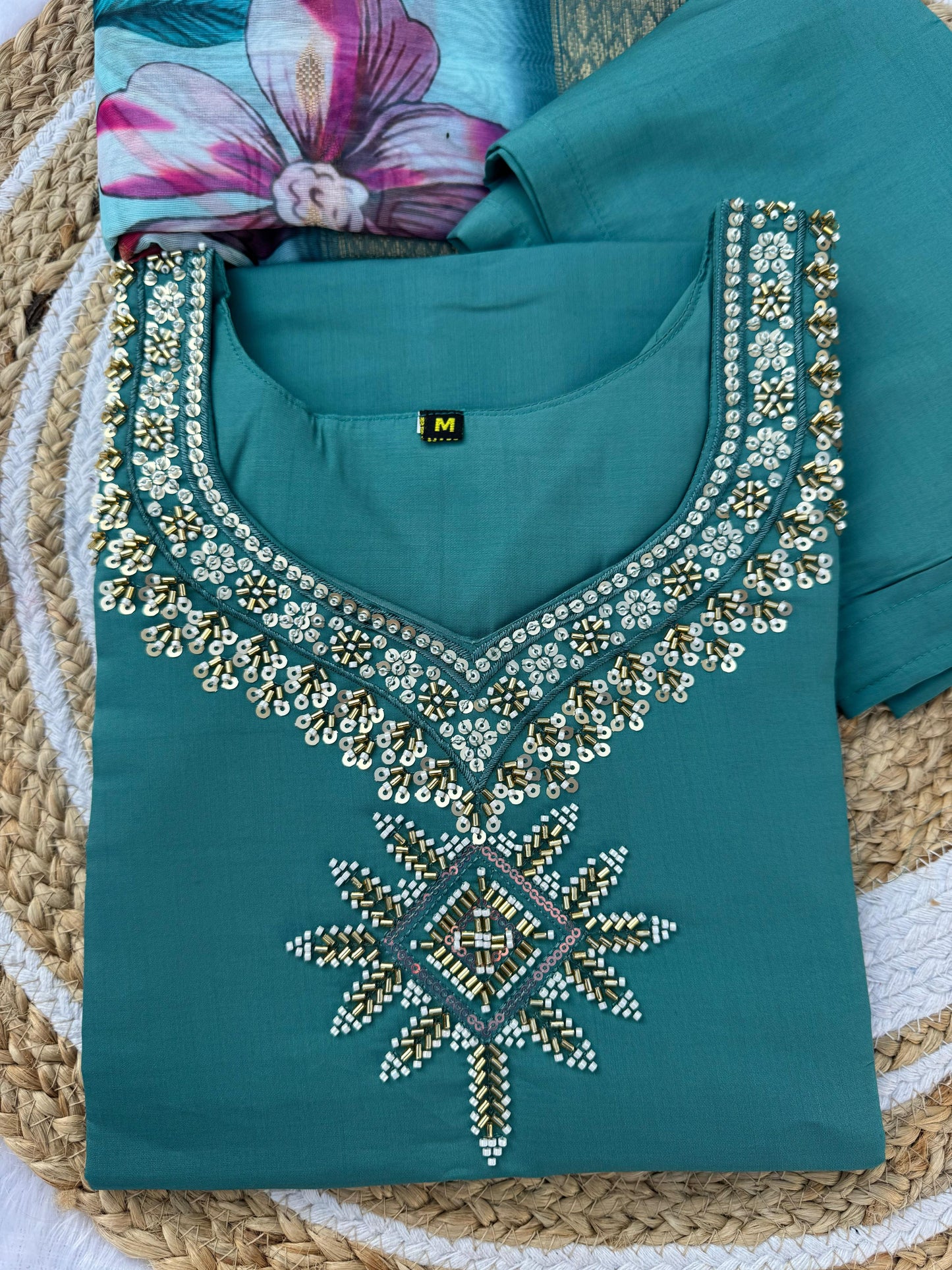 Kayatri New Designer Roman Silk Kurti Set with Hand Work & Chanderi Digital Print Dupatta
