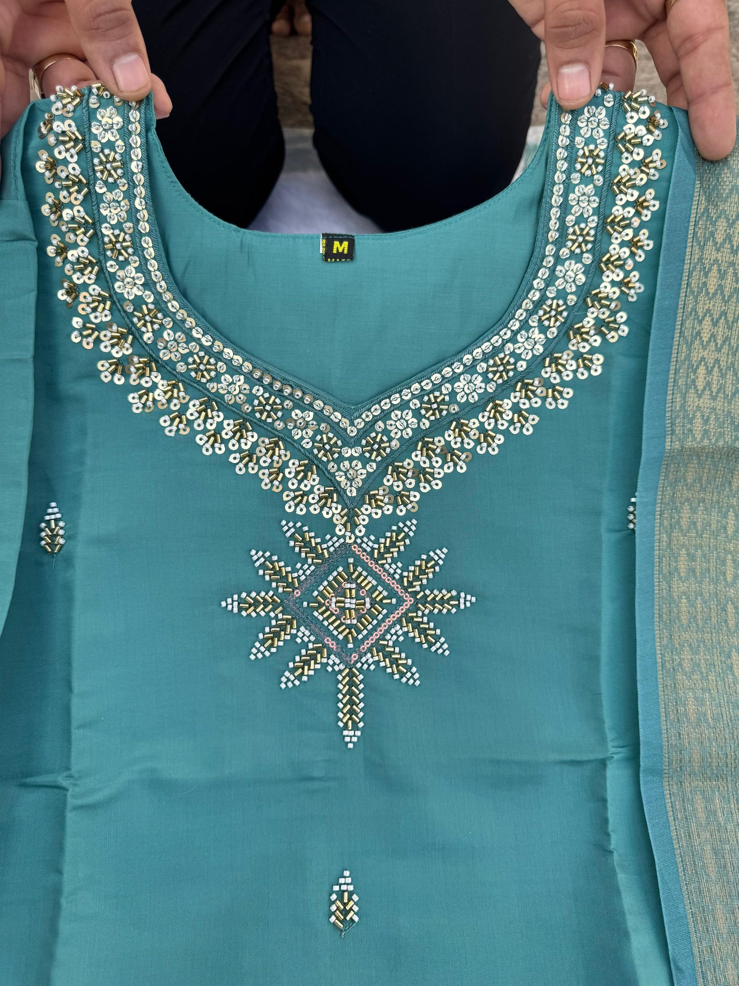 Kayatri New Designer Roman Silk Kurti Set with Hand Work & Chanderi Digital Print Dupatta