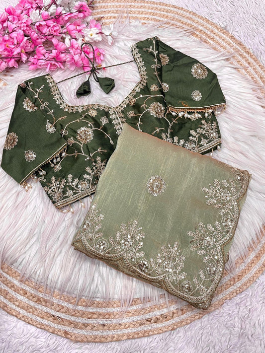 Kayatri New Elegant Vichitra Silk Saree with Sequence Embroidery