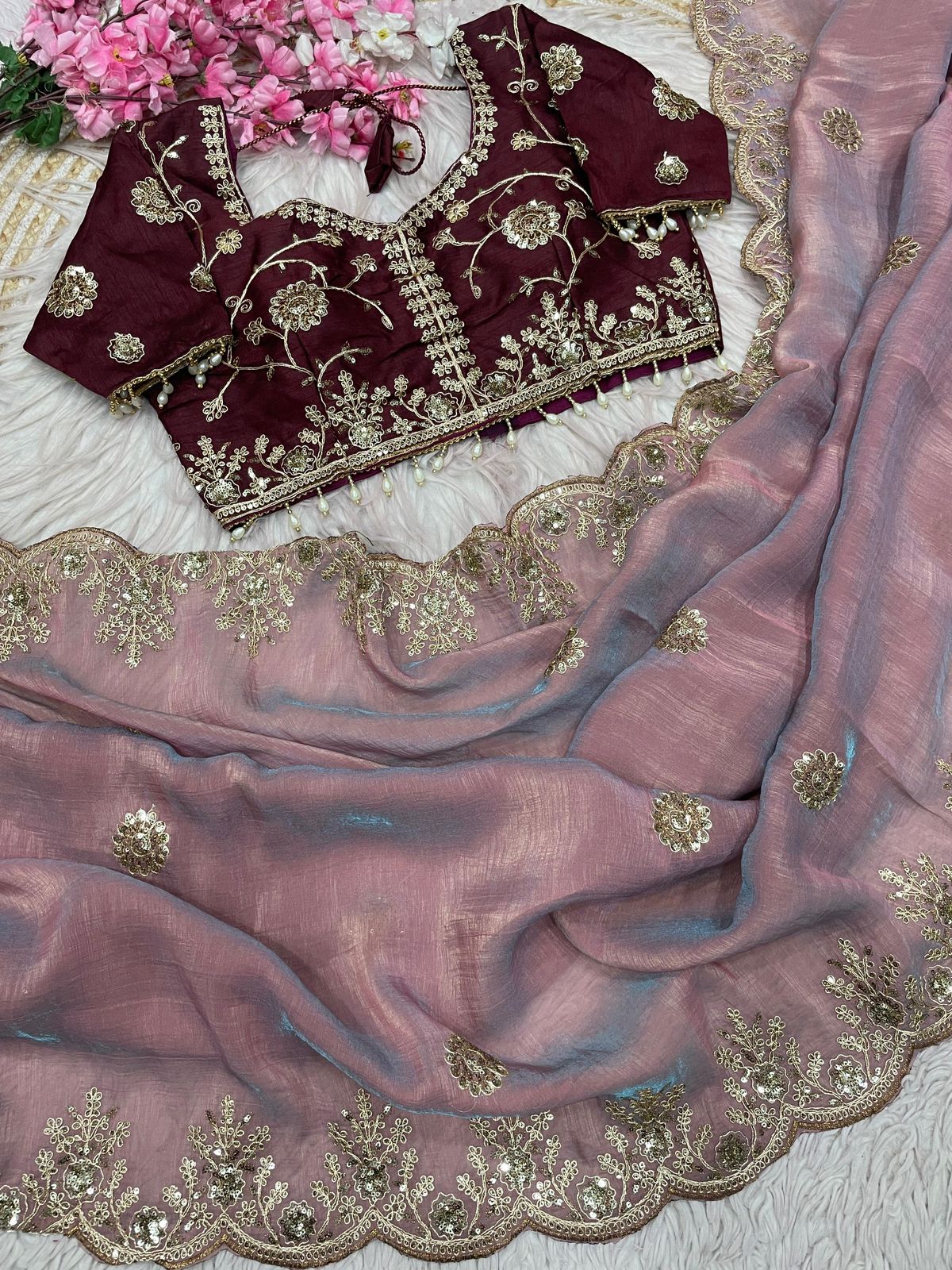 Kayatri New Elegant Vichitra Silk Saree with Sequence Embroidery