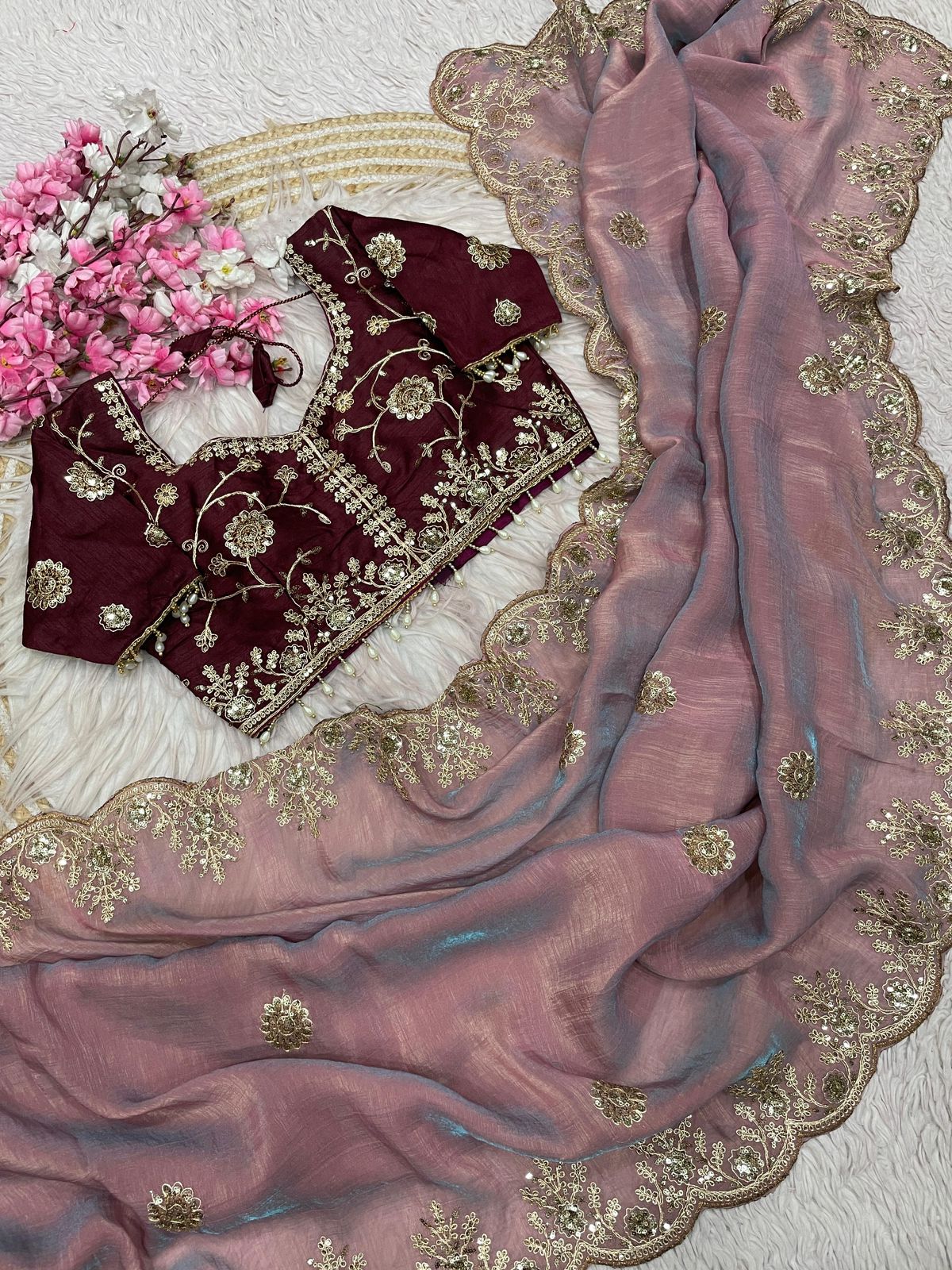 Kayatri New Elegant Vichitra Silk Saree with Sequence Embroidery