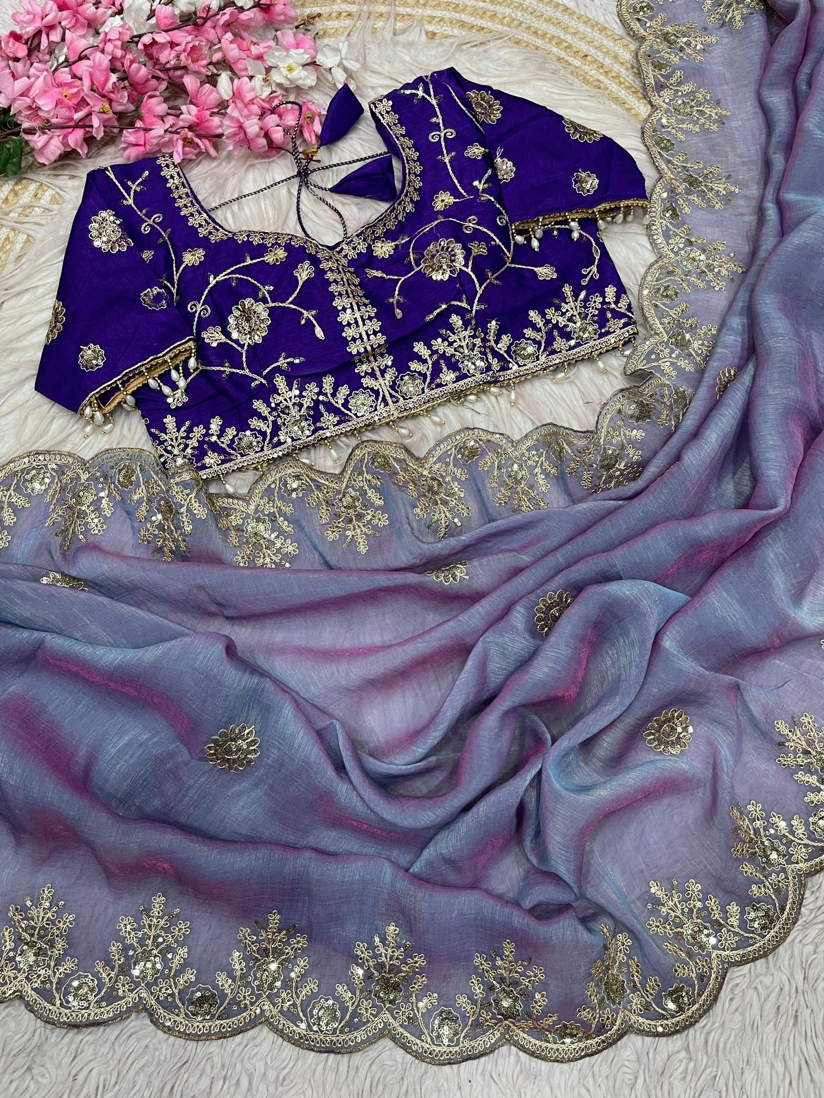 Kayatri New Elegant Vichitra Silk Saree with Sequence Embroidery