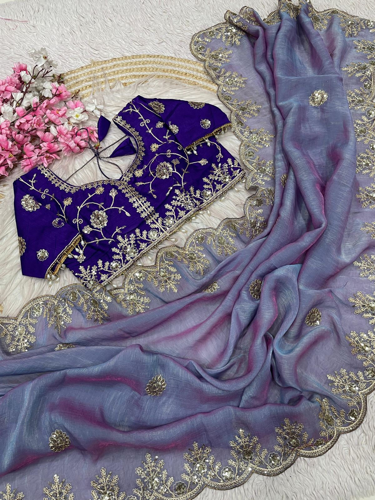 Kayatri New Elegant Vichitra Silk Saree with Sequence Embroidery