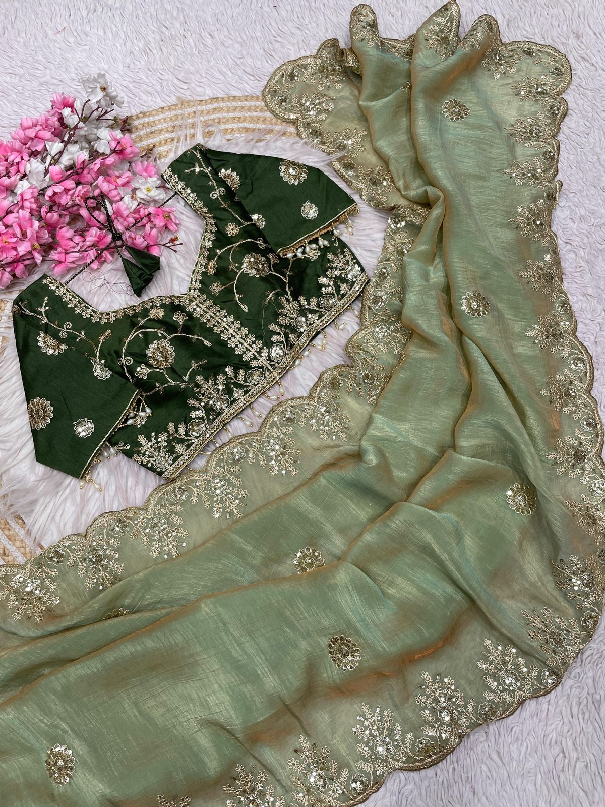 Kayatri New Elegant Vichitra Silk Saree with Sequence Embroidery