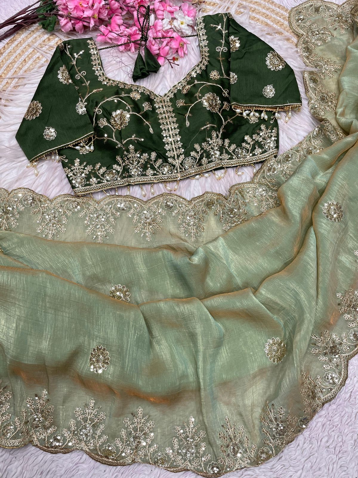 Kayatri New Elegant Vichitra Silk Saree with Sequence Embroidery