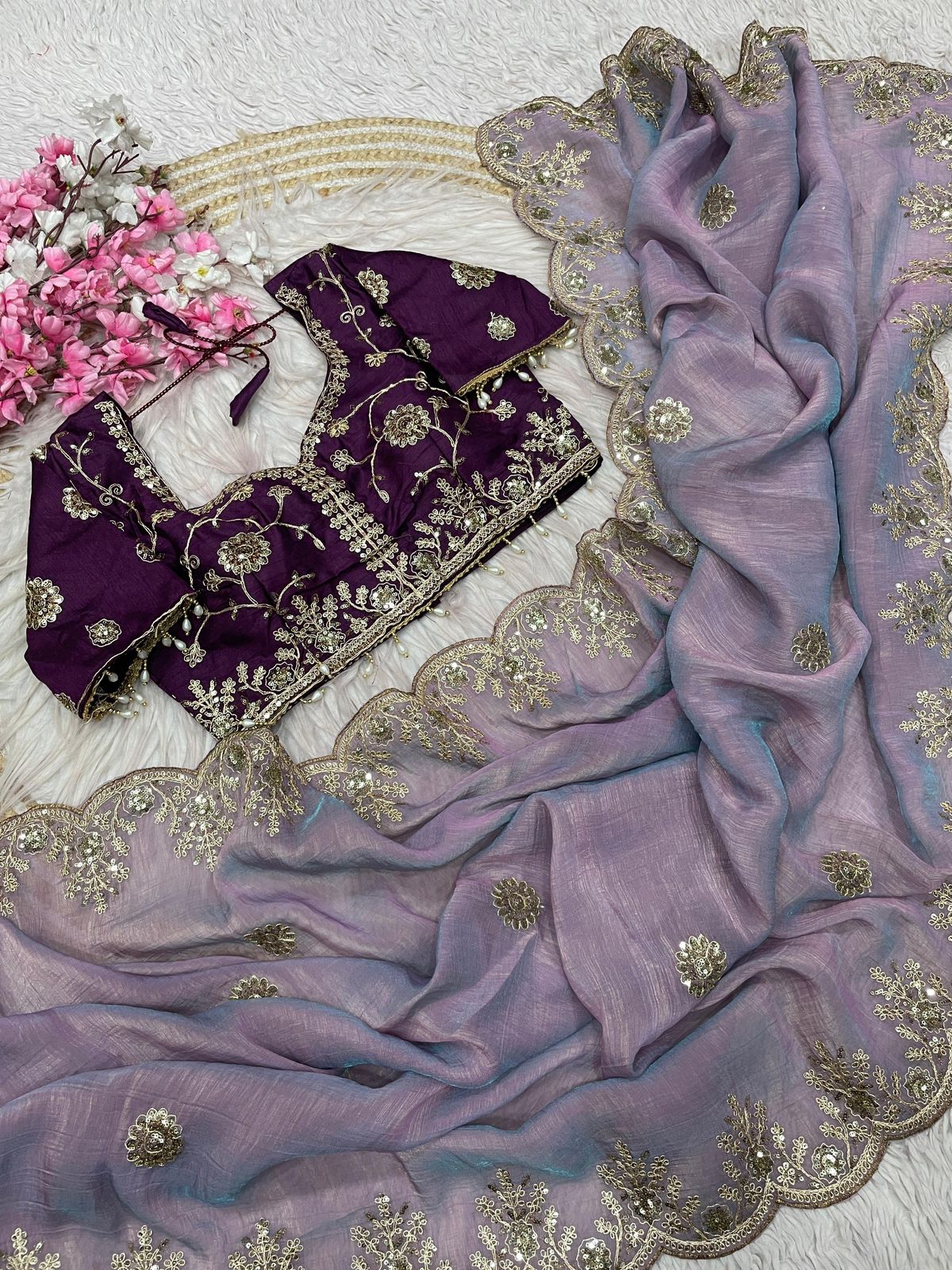 Kayatri New Elegant Vichitra Silk Saree with Sequence Embroidery