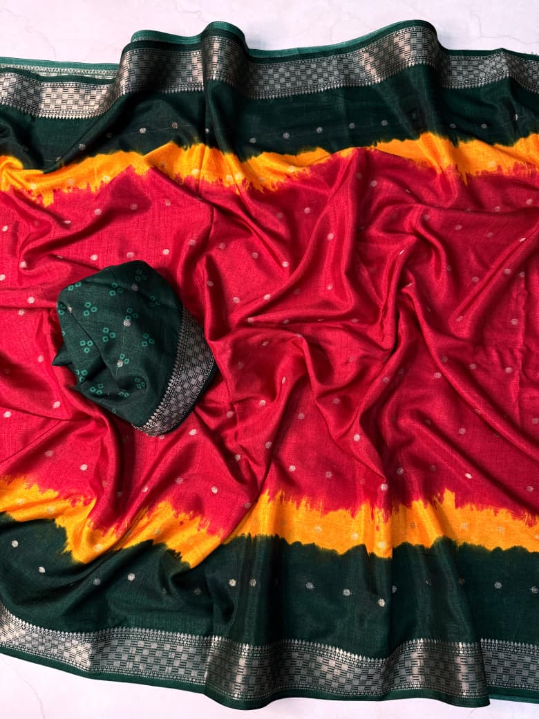 Kayatri New Soft Dola Silk Butti Saree with Premium Contrast Zari Weaving
