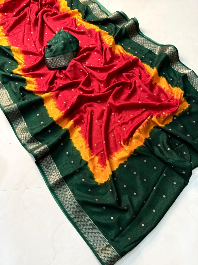 Kayatri New Soft Dola Silk Butti Saree with Premium Contrast Zari Weaving