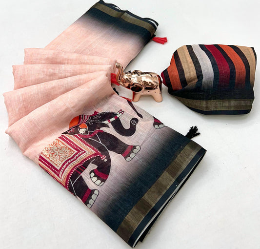 Kayatri New Premium Soft Linen Saree with Rich Pallu & Fancy Latkan