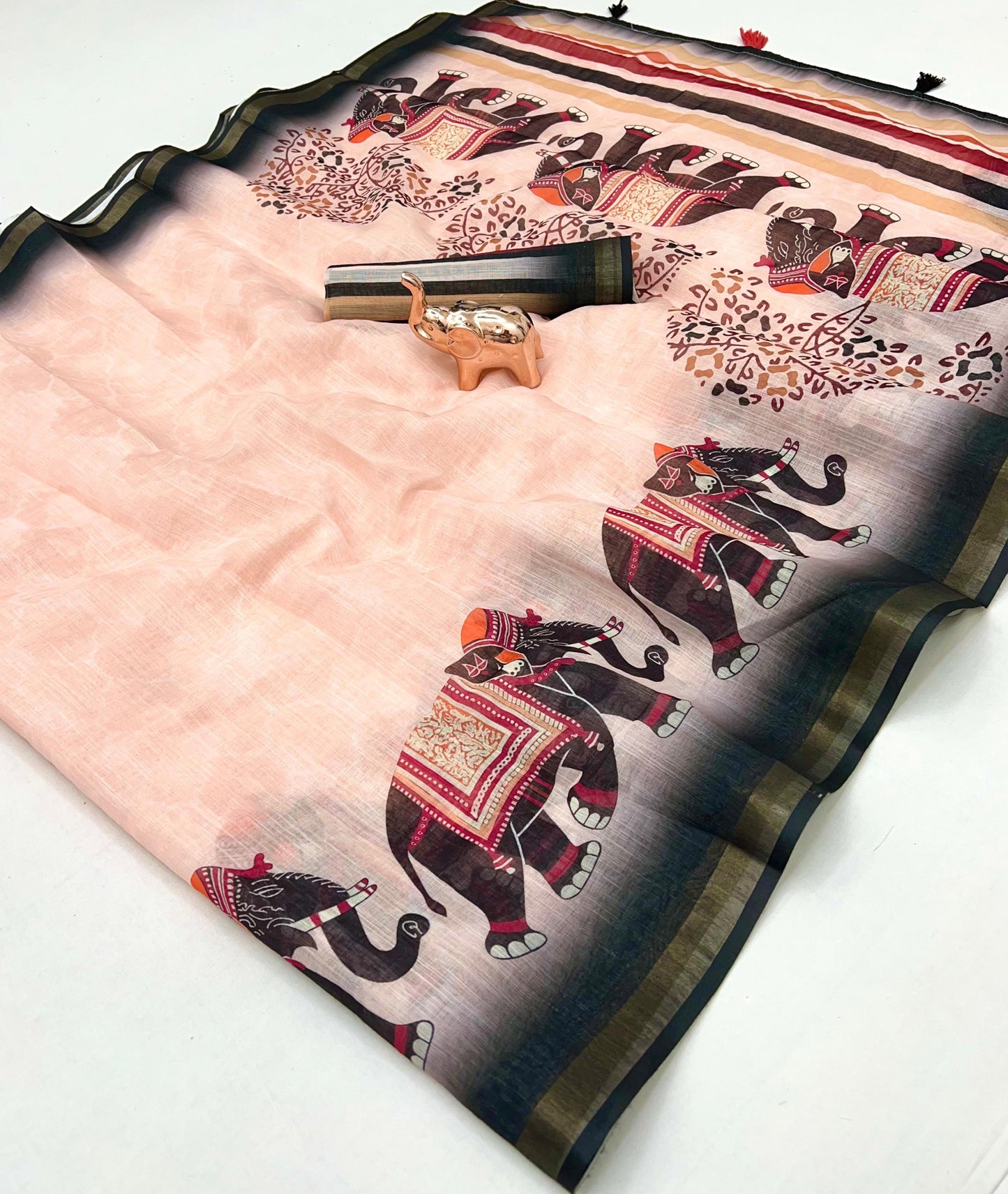 Kayatri New Premium Soft Linen Saree with Rich Pallu & Fancy Latkan