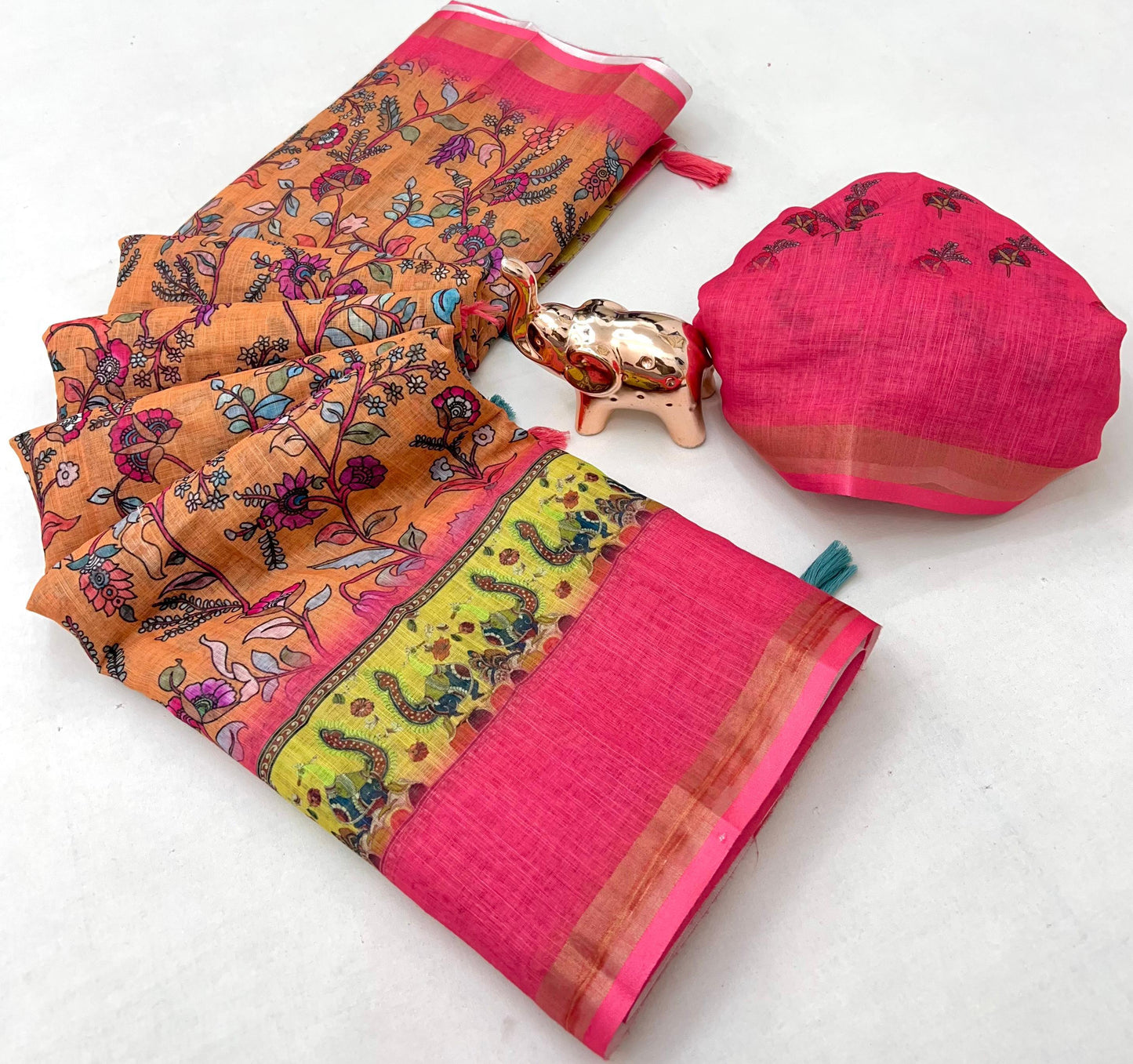 Kayatri New Premium Soft Linen Saree with Rich Pallu & Fancy Latkan