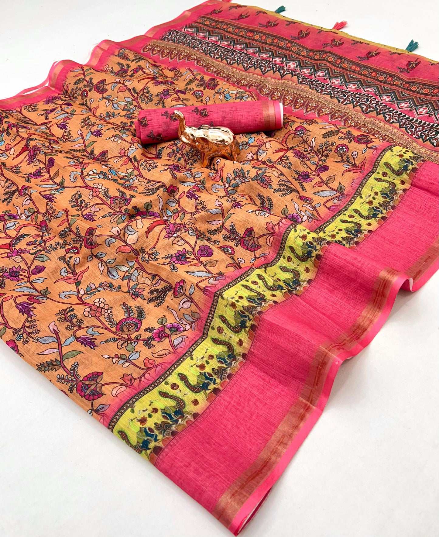 Kayatri New Premium Soft Linen Saree with Rich Pallu & Fancy Latkan