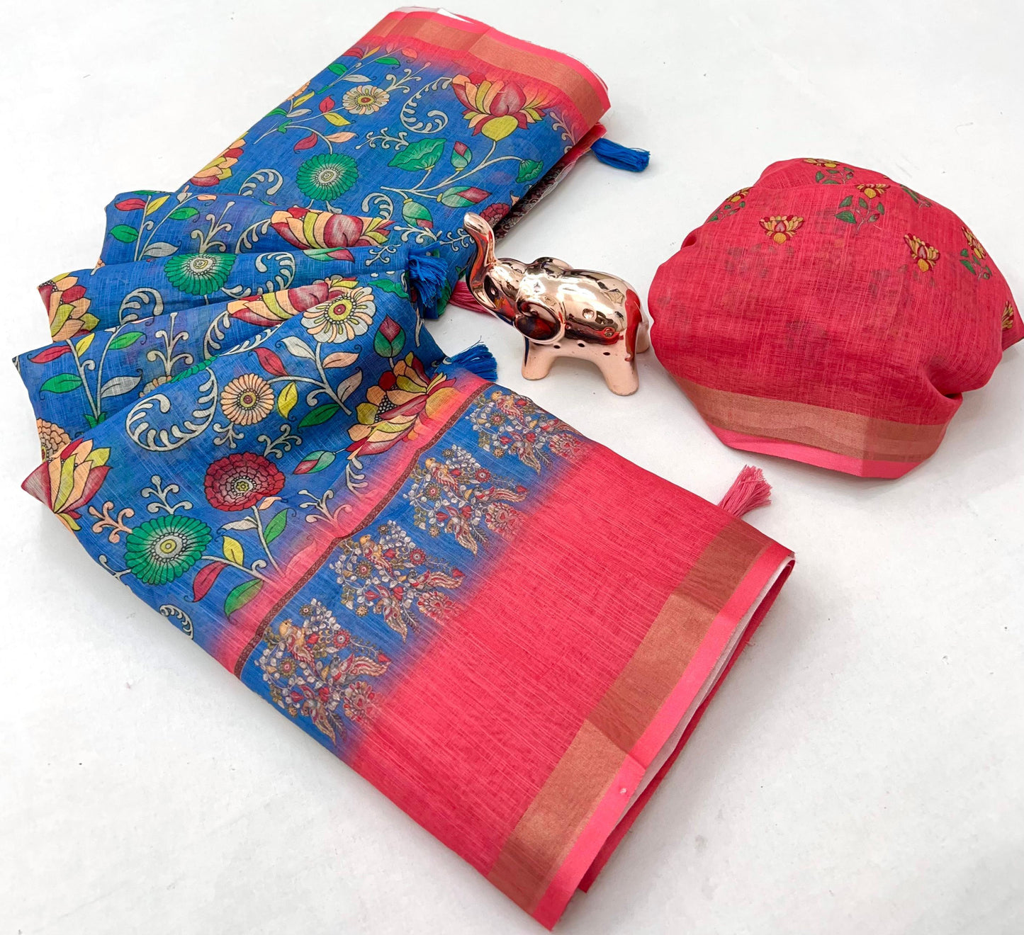 Kayatri New Premium Soft Linen Saree with Rich Pallu & Fancy Latkan