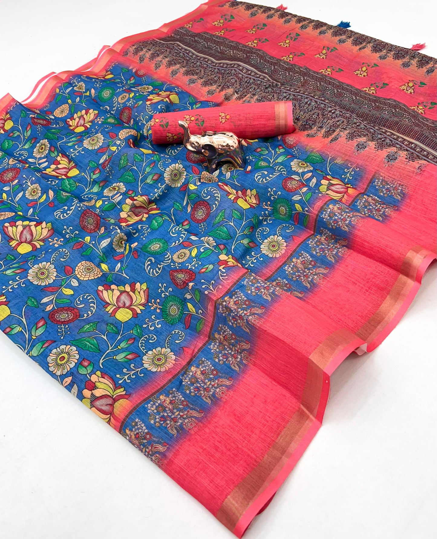 Kayatri New Premium Soft Linen Saree with Rich Pallu & Fancy Latkan