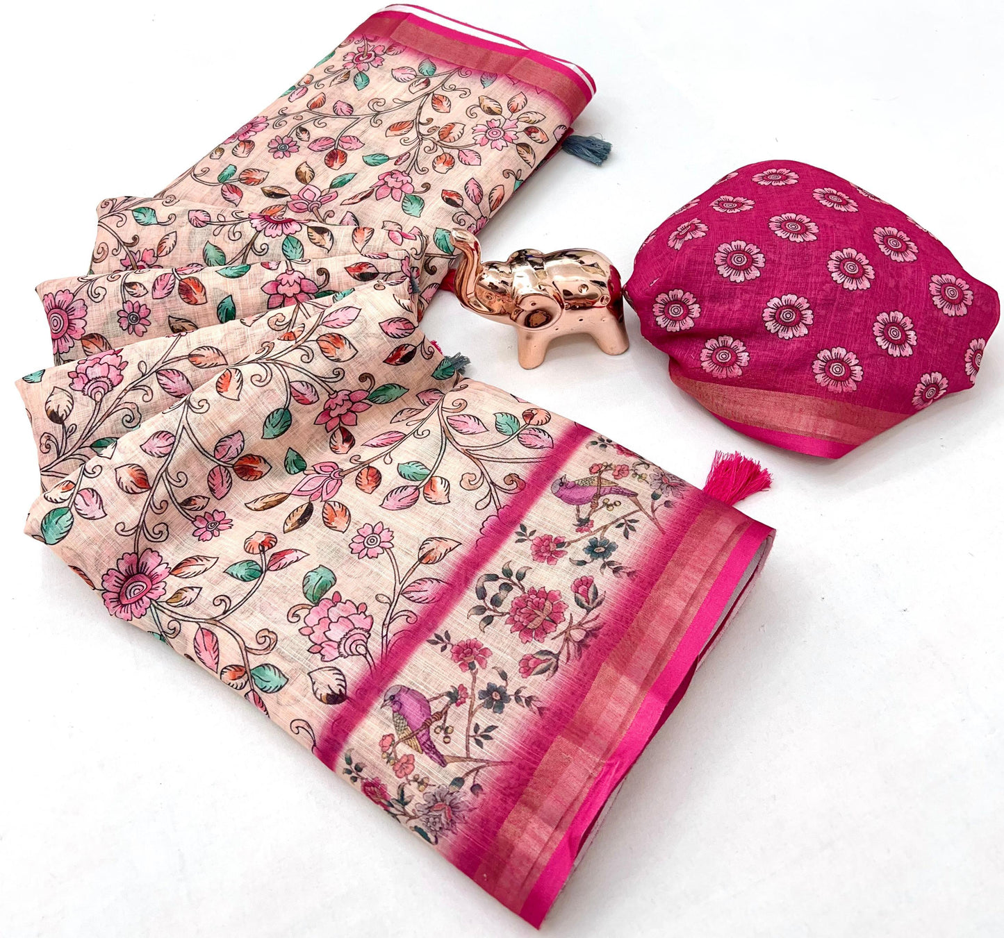 Kayatri New Premium Soft Linen Saree with Rich Pallu & Fancy Latkan