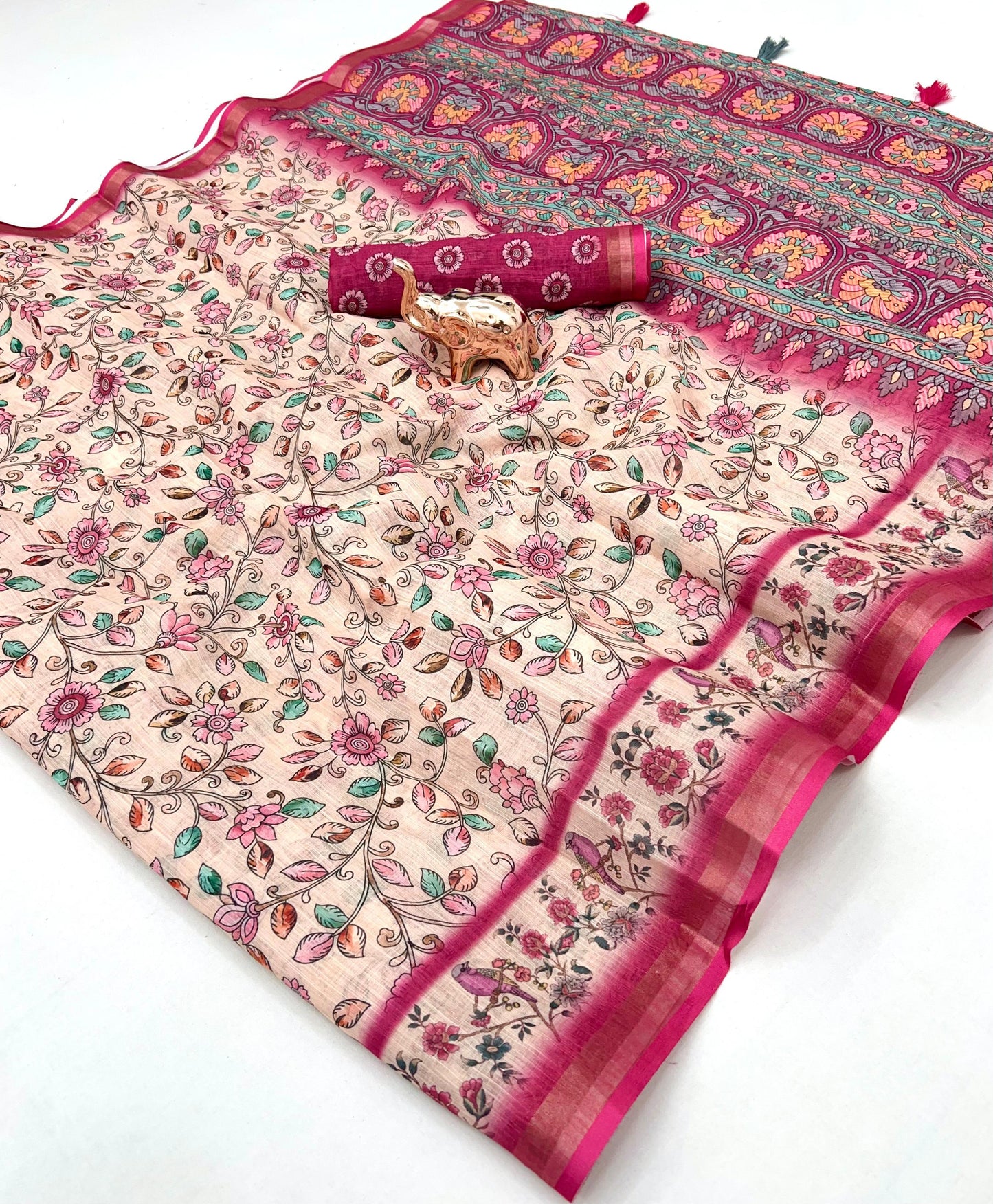 Kayatri New Premium Soft Linen Saree with Rich Pallu & Fancy Latkan