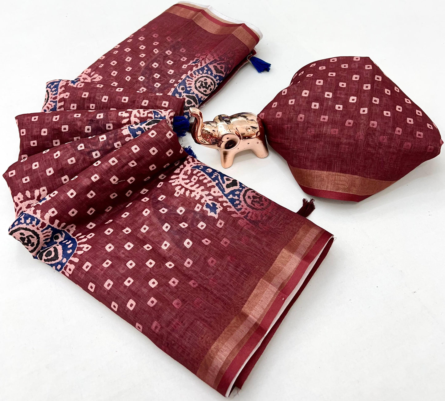 Kayatri New Premium Soft Linen Saree with Rich Pallu & Fancy Latkan