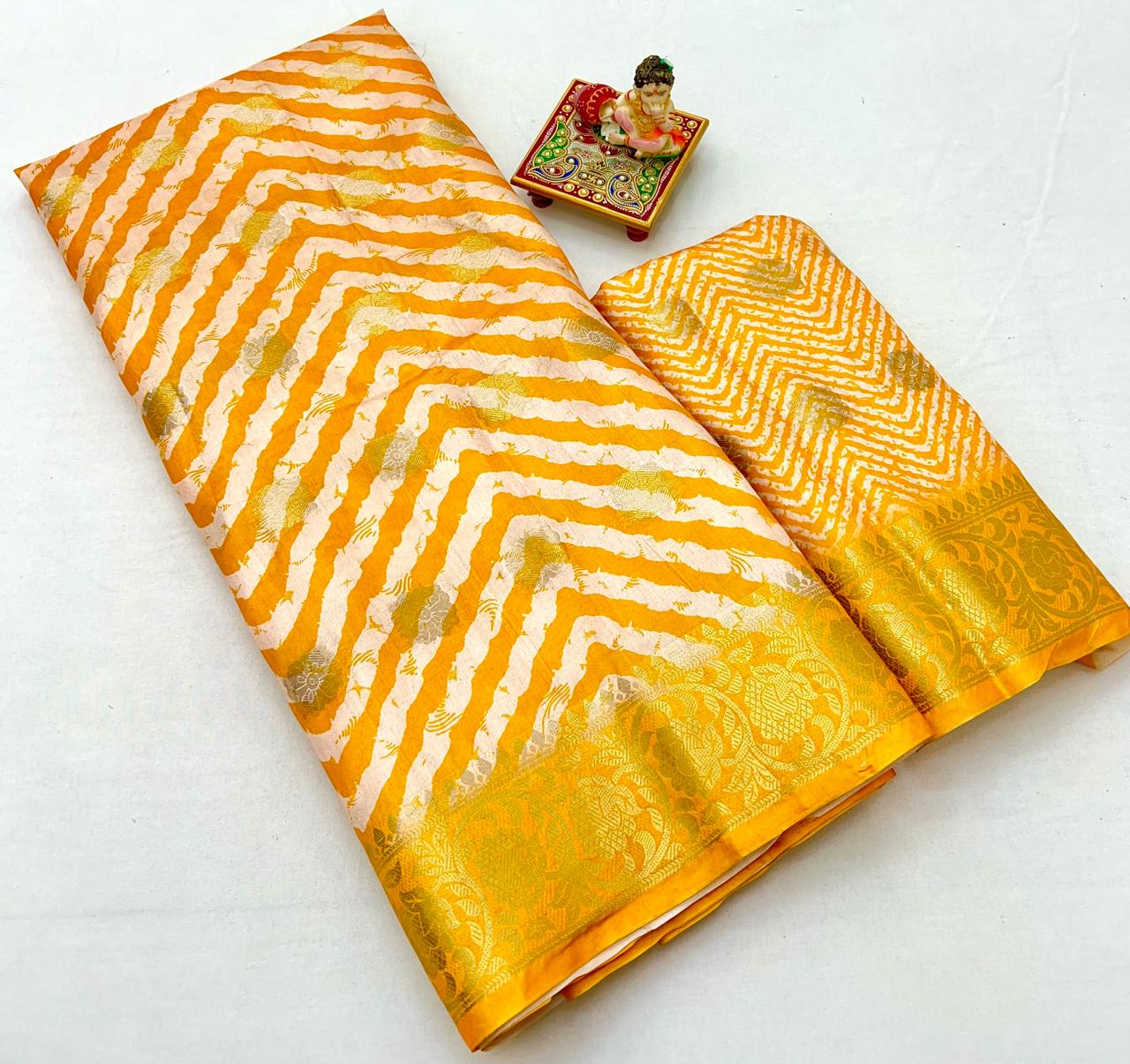 kayatri New Premium Heavy Dola Silk Saree with Lehariya Print & Jacquard Border