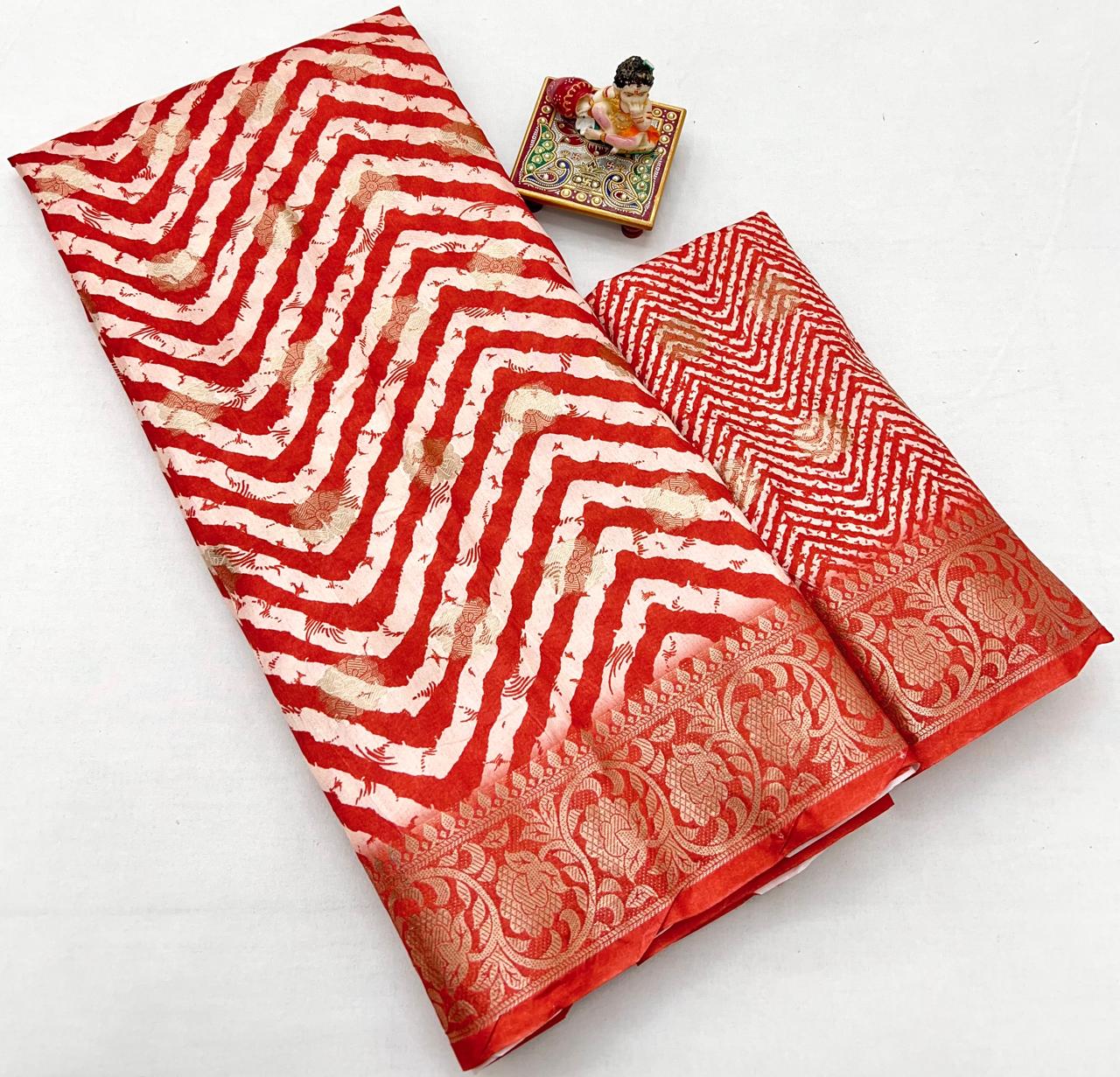 kayatri New Premium Heavy Dola Silk Saree with Lehariya Print & Jacquard Border