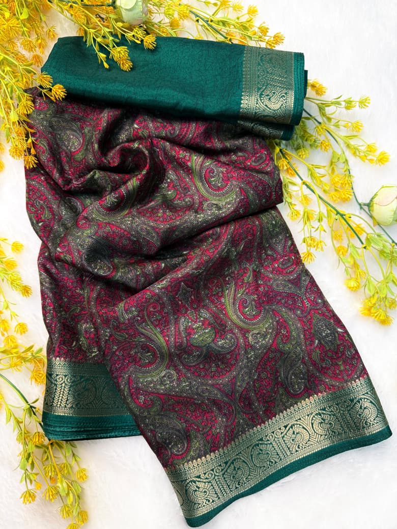 Kayatri New Elegant Black Dola Silk Saree with Pen Kalamkari Design & Hamsa Zari Border