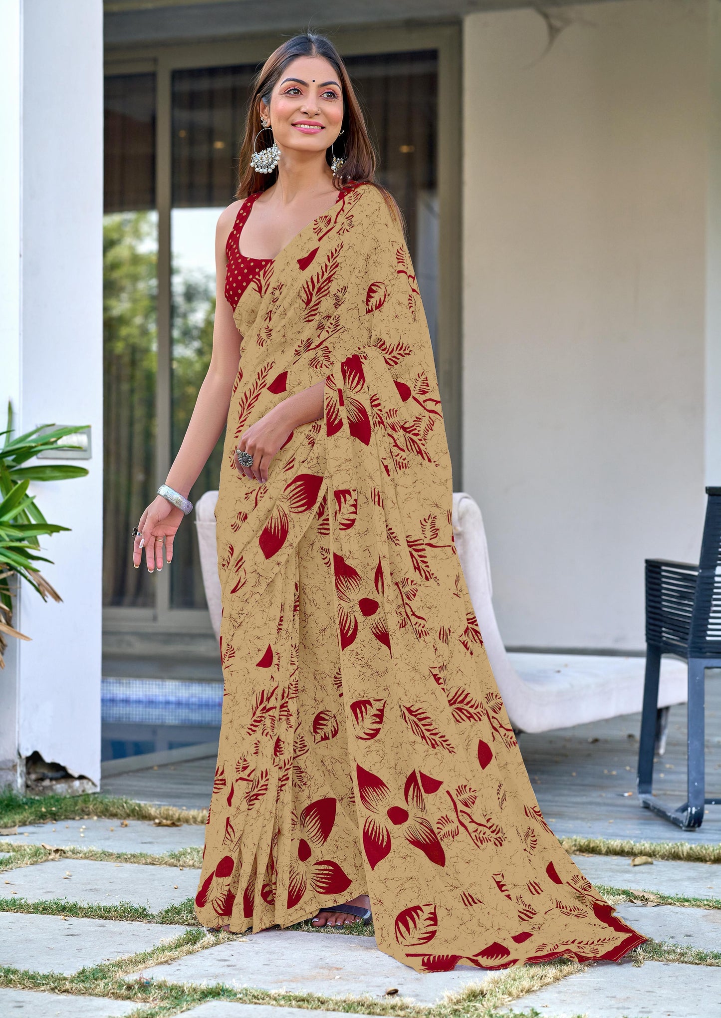 Kayatri New Pure Mulmul Cotton Floral Hand Block Printed Saree with Running Blouse