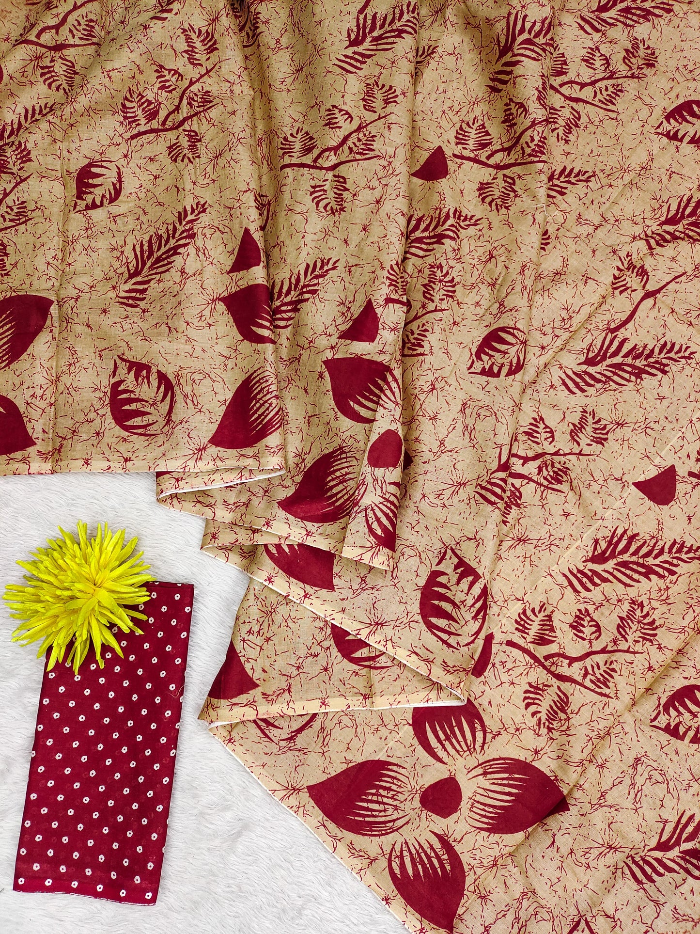 Kayatri New Pure Mulmul Cotton Floral Hand Block Printed Saree with Running Blouse