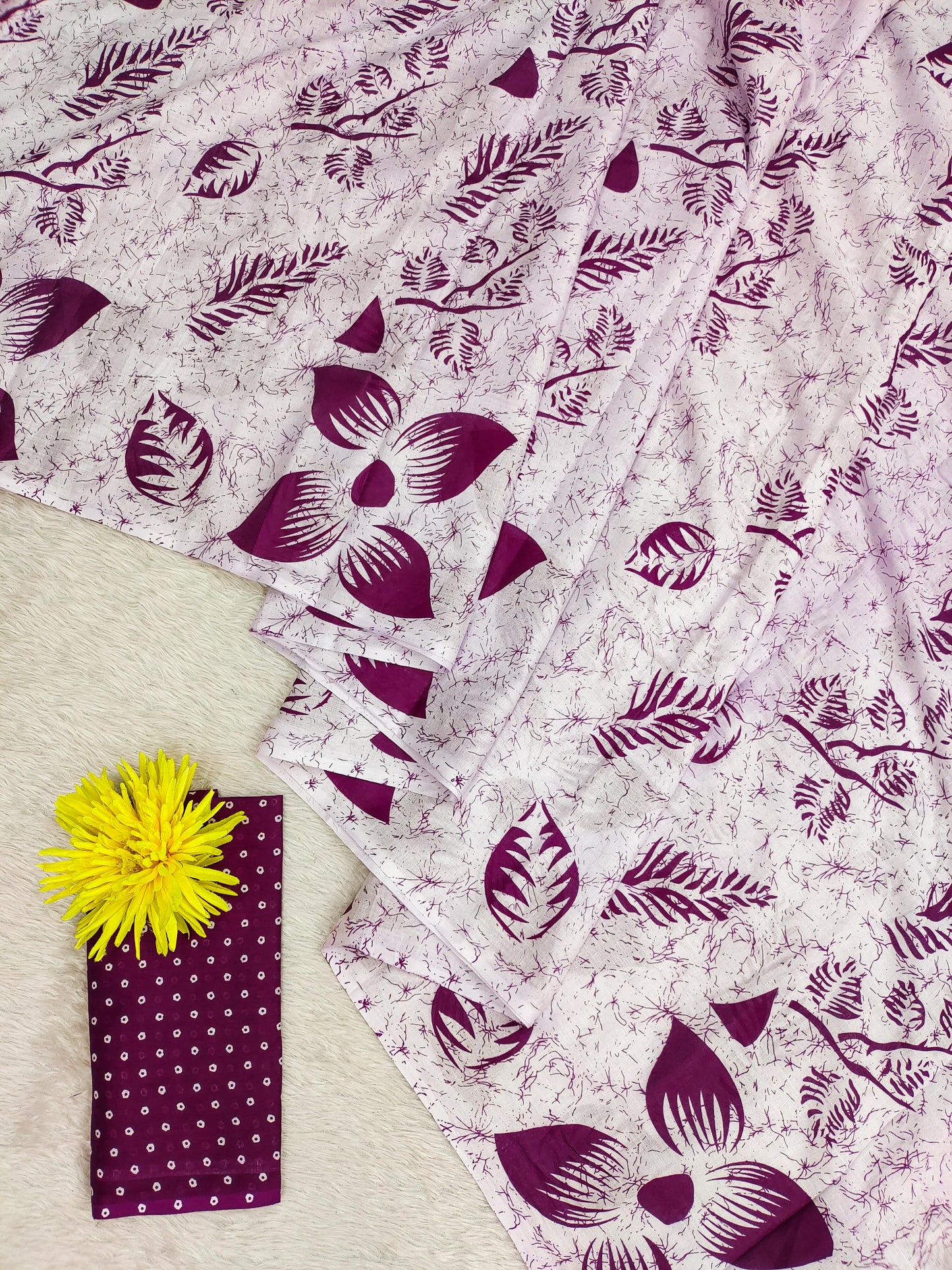 Kayatri New Pure Mulmul Cotton Floral Hand Block Printed Saree with Running Blouse