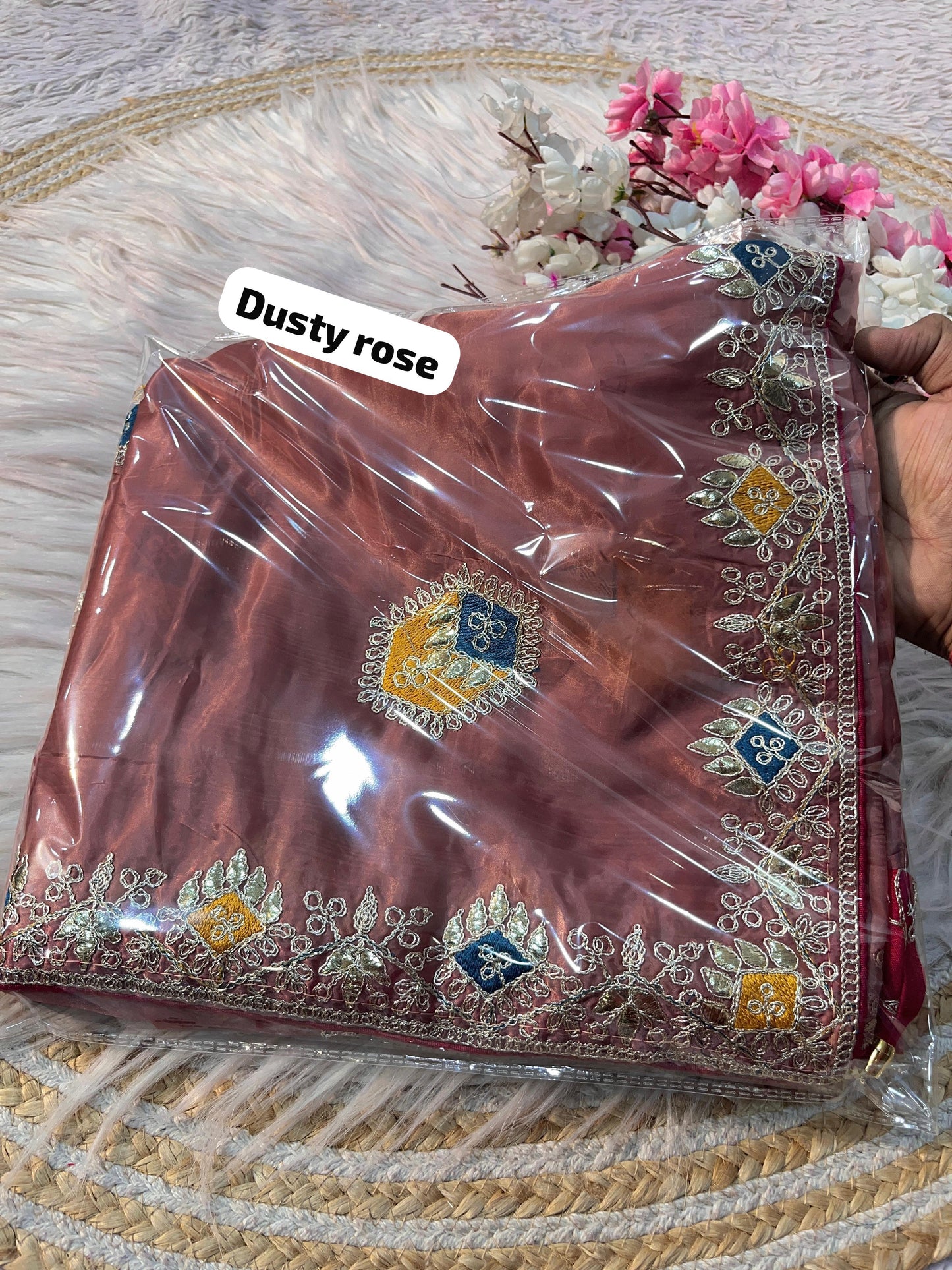 Kayatri New Elegant Crystal Fabric Saree with Rich Multi Coding Work & Fancy Latkan
