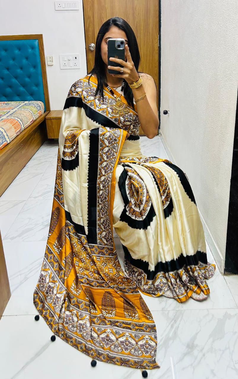 Kayatri New Premium Gajji Silk Saree with Elegant Ajrakh Print & Rich Pallu