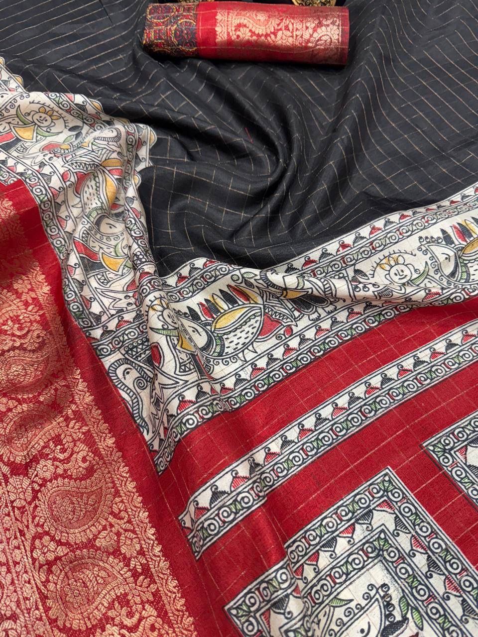 Kayatri New Graceful Kalamkari Pallu Saree with Weaving Checks & Zari Borders