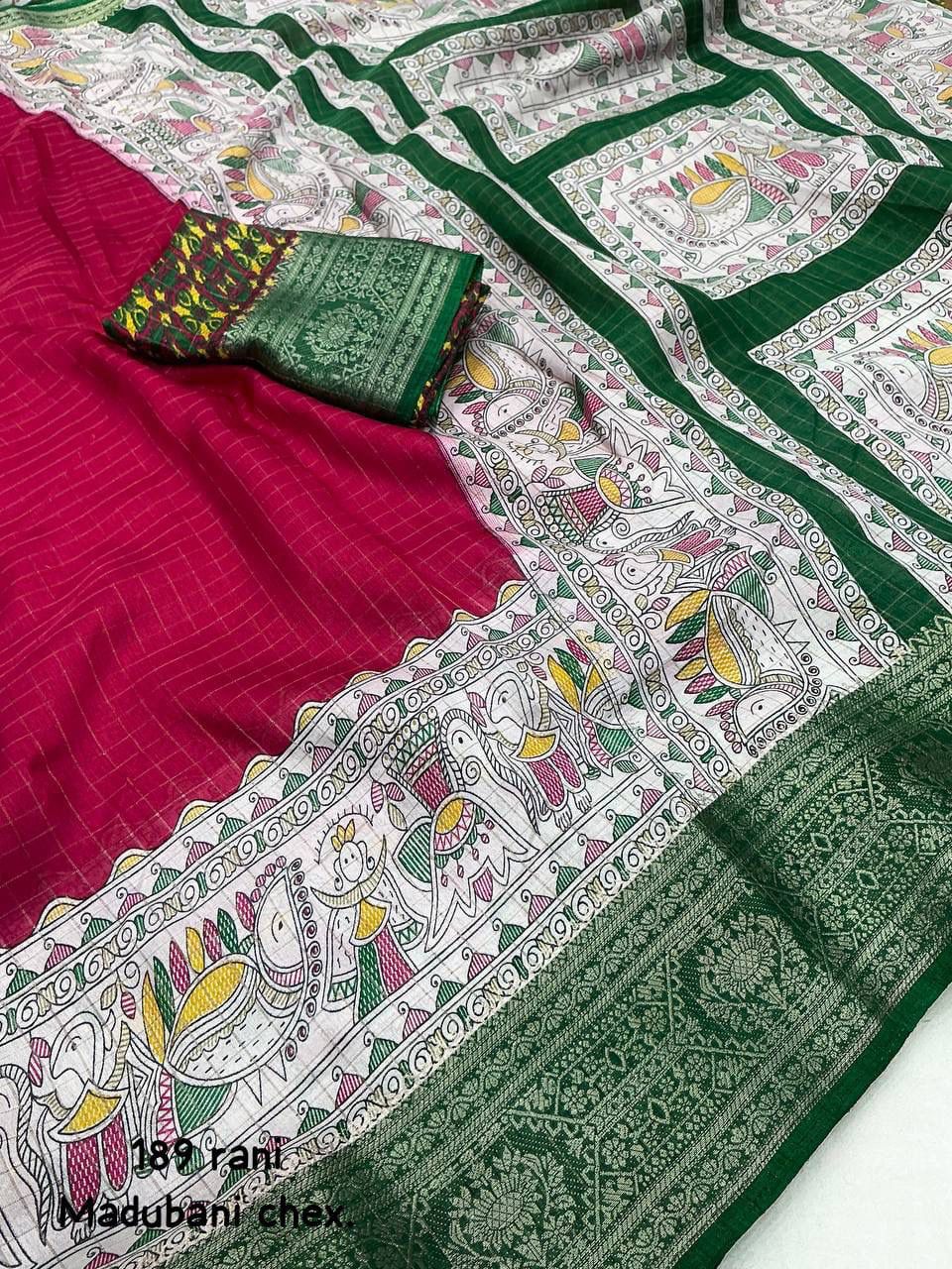Kayatri New Graceful Kalamkari Pallu Saree with Weaving Checks & Zari Borders