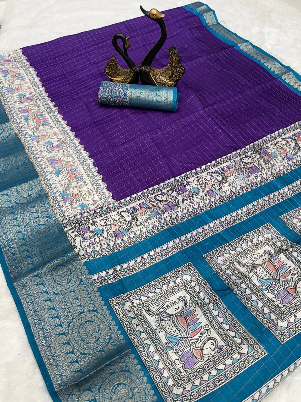 Kayatri New Graceful Kalamkari Pallu Saree with Weaving Checks & Zari Borders