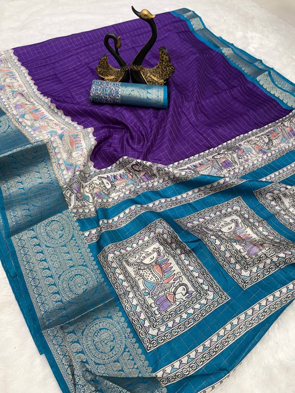 Kayatri New Graceful Kalamkari Pallu Saree with Weaving Checks & Zari Borders