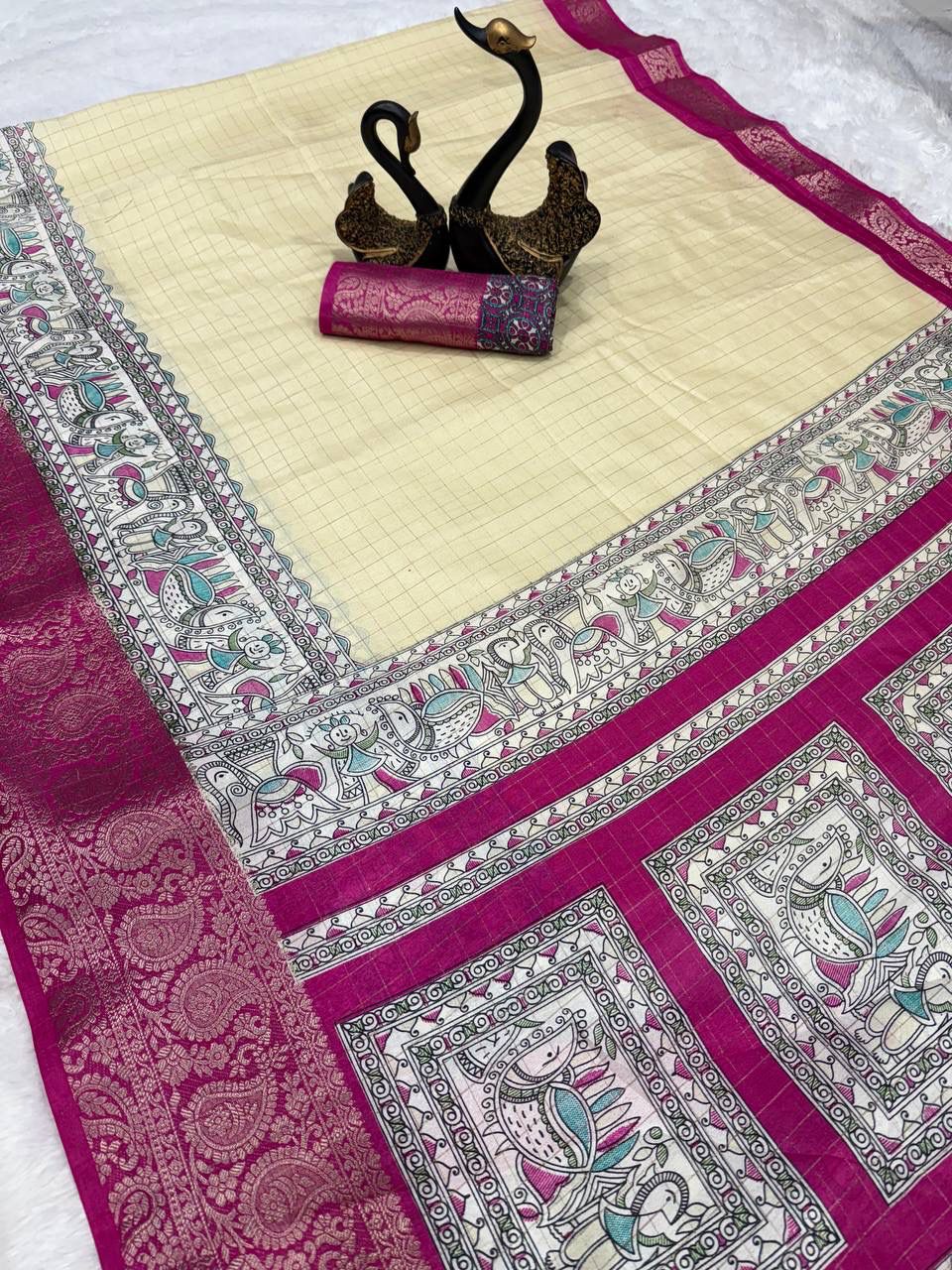 Kayatri New Graceful Kalamkari Pallu Saree with Weaving Checks & Zari Borders