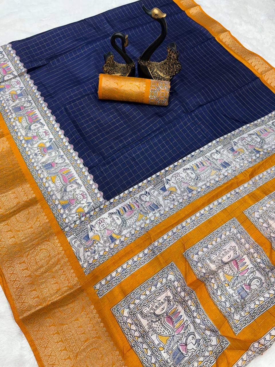 Kayatri New Graceful Kalamkari Pallu Saree with Weaving Checks & Zari Borders