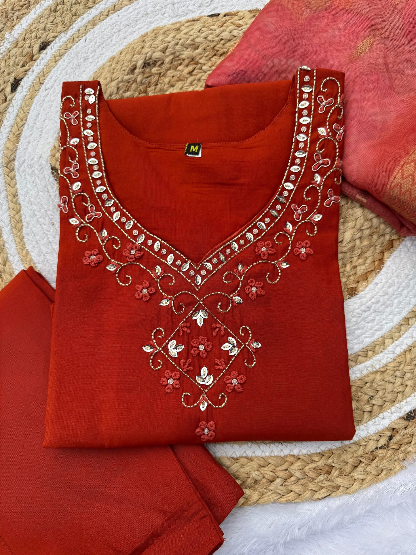 Kayatri New Elegant Roman Silk Kurti Set with Hand Work & Chanderi Digital Dupatta