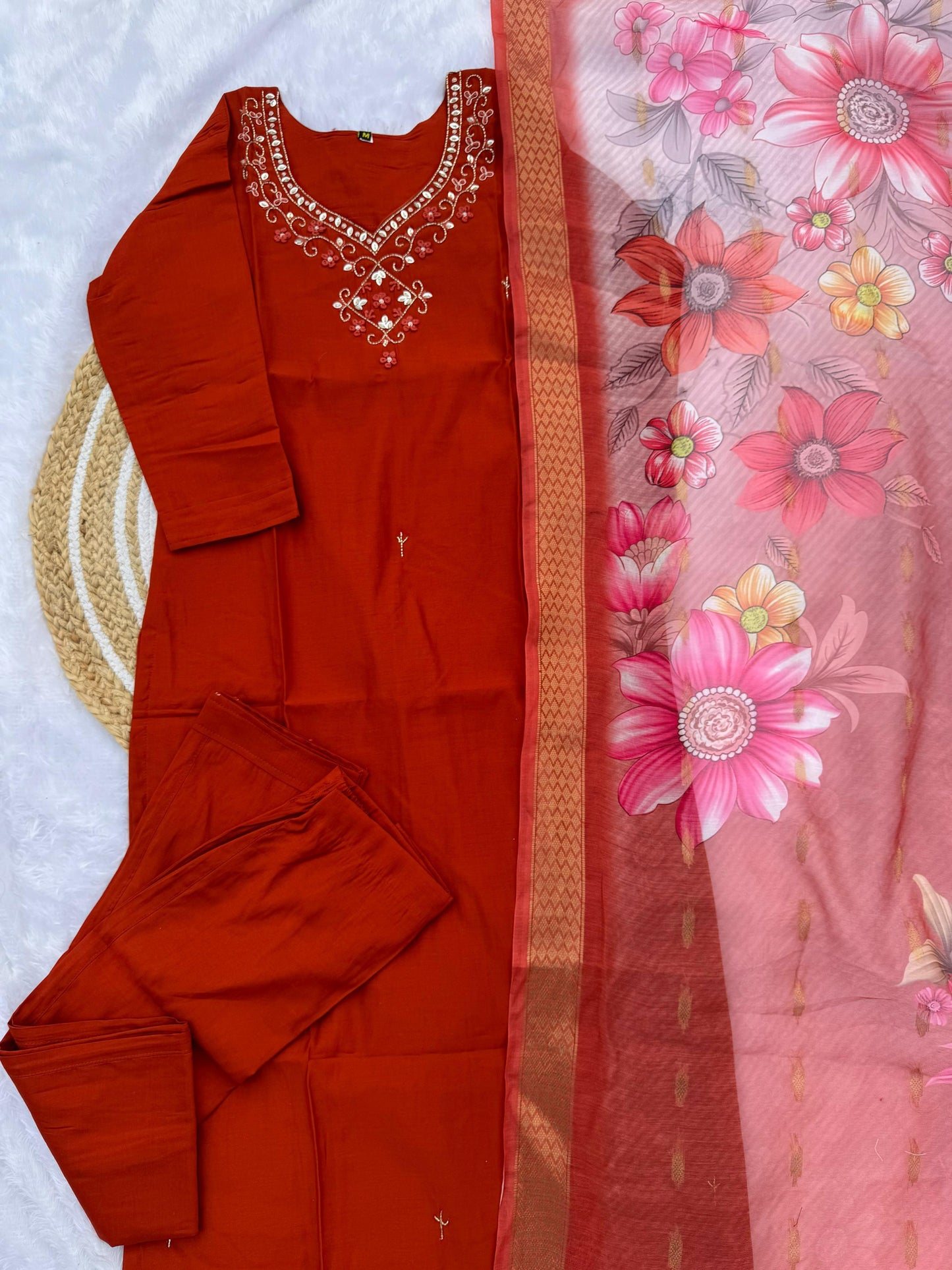 Kayatri New Elegant Roman Silk Kurti Set with Hand Work & Chanderi Digital Dupatta