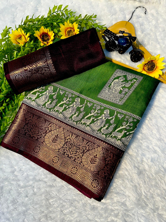 Kayatri New Soft Dola Silk Saree with Kalamkari Pallu & Matching Blouse