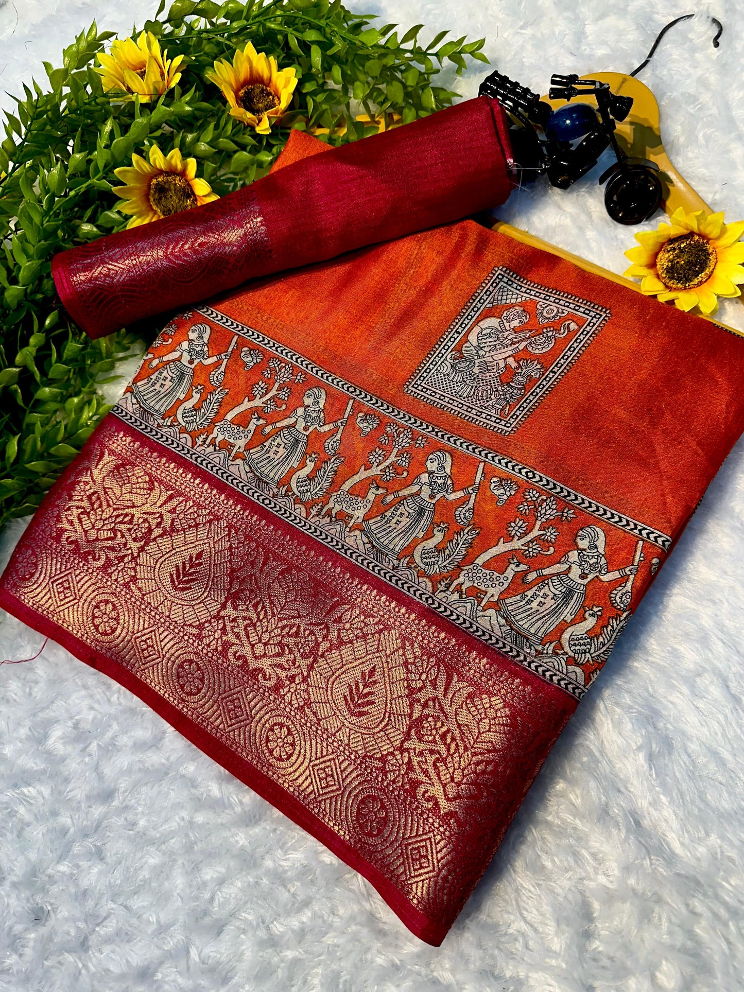 Kayatri New Soft Dola Silk Saree with Kalamkari Pallu & Matching Blouse