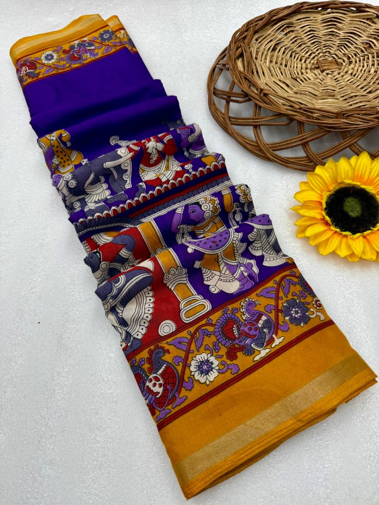 Kayatri New Soft Mangalgiri Leheriya Print Saree with Designer Touch