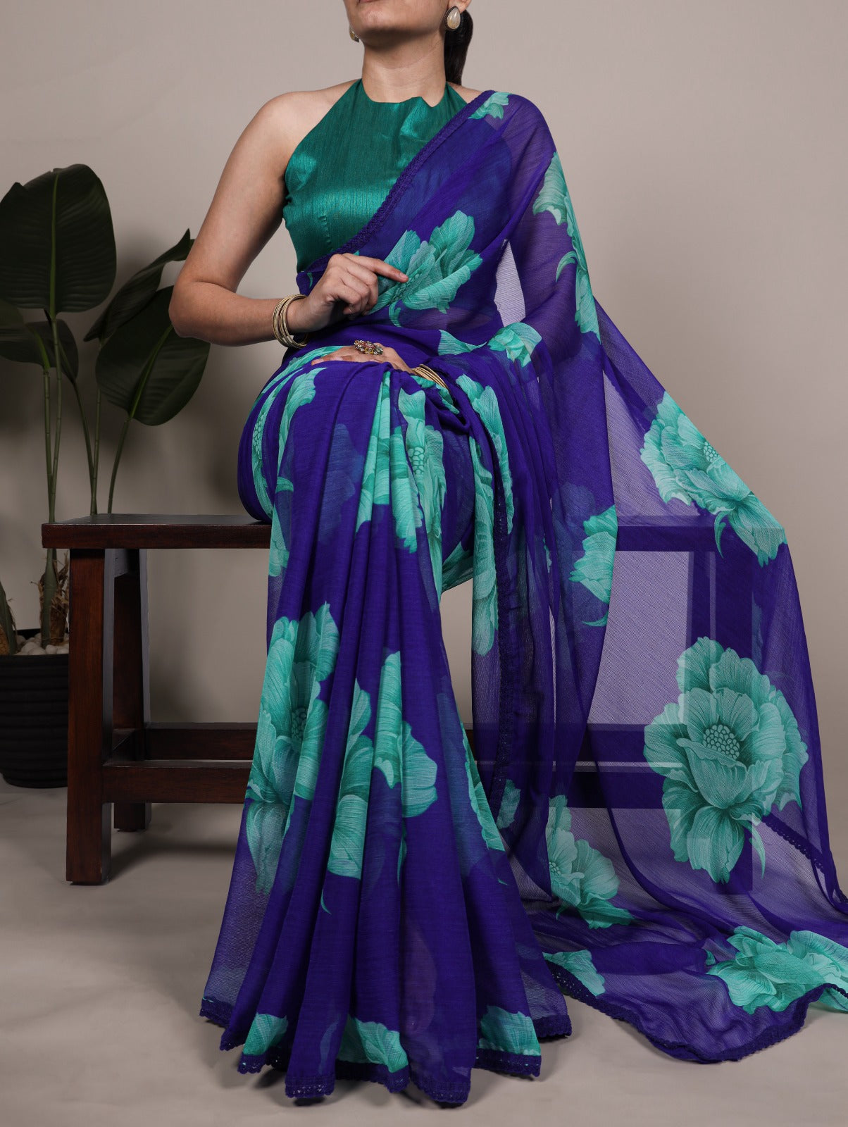 Kayatri New Trendy Chiffon Saree with Lace Border and Matching Banglory Blouse